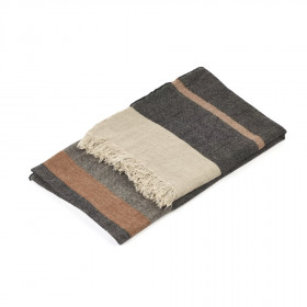 The Belgian Towel Fouta Black Stripe en lin lavé - LIBECO