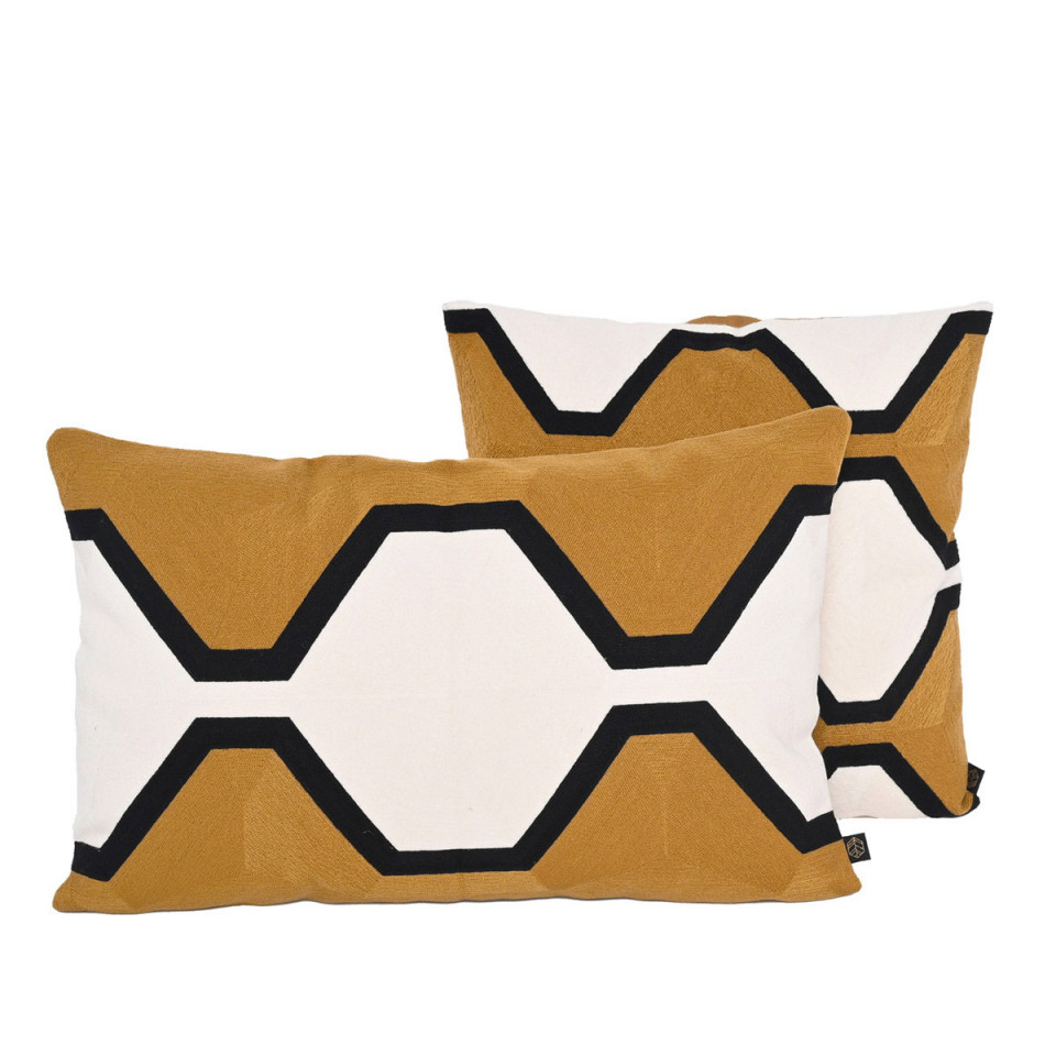 Housse de Coussin NASSAU en Coton Brodé Couleur:Gold 