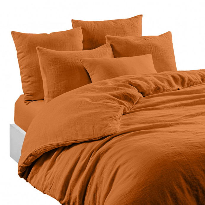 Housse de Couette VITI en Lin Lavé Caramel  Harmony Textile - Haomy...