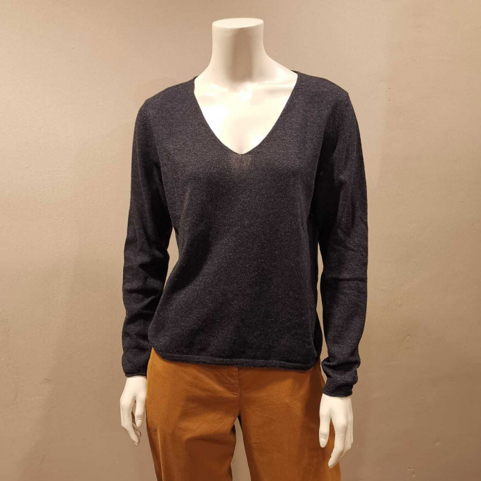 Pull col V Laine Cachemire SAKE Macadam
