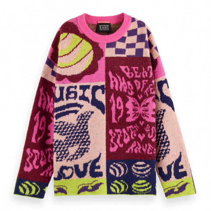 Oversized graphic jacquard pullover Pink Flyer Graphic - SCOTCH AND SODA