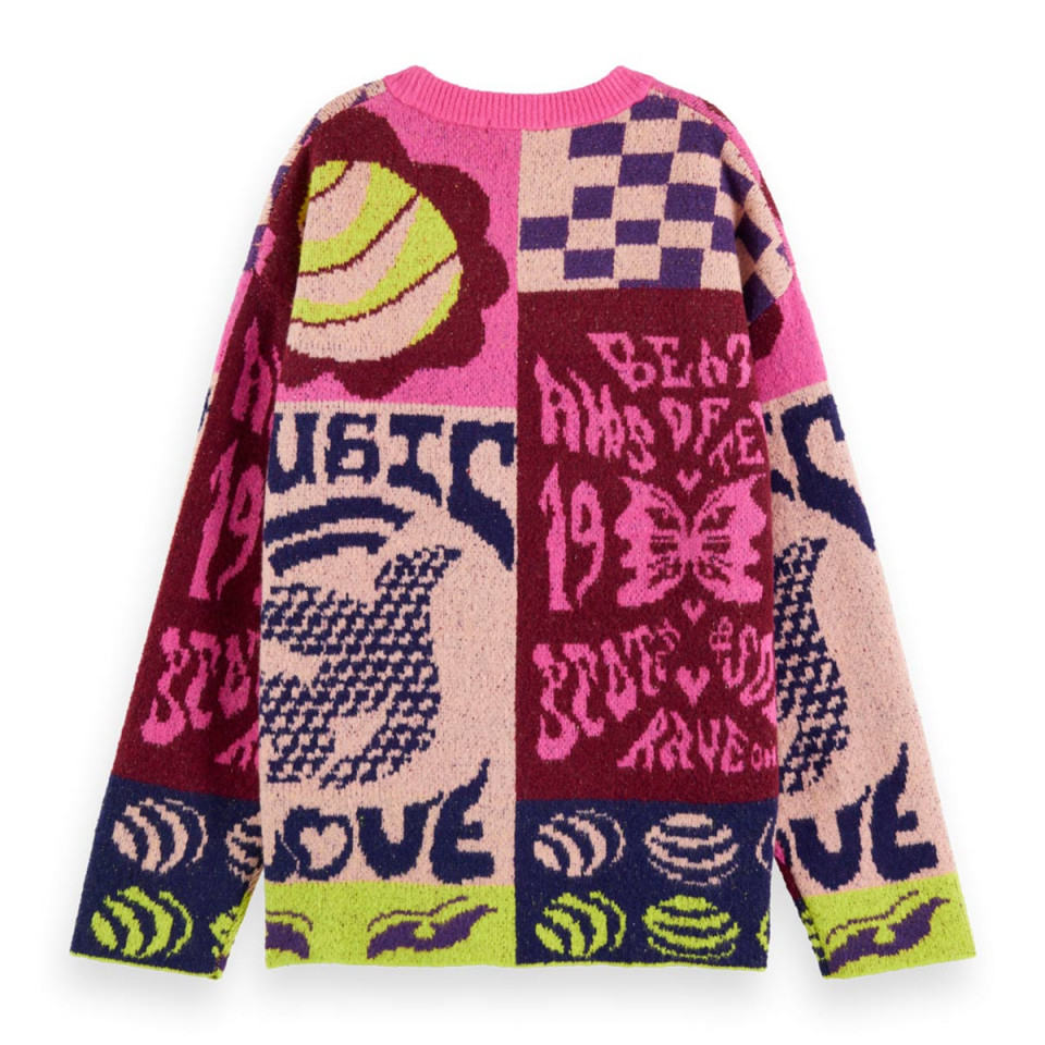 Oversized graphic jacquard pullover Pink Flyer Graphic  