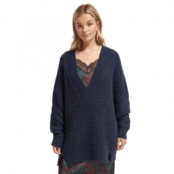 Scotch And Soda V-neck oversized textured pullover Night