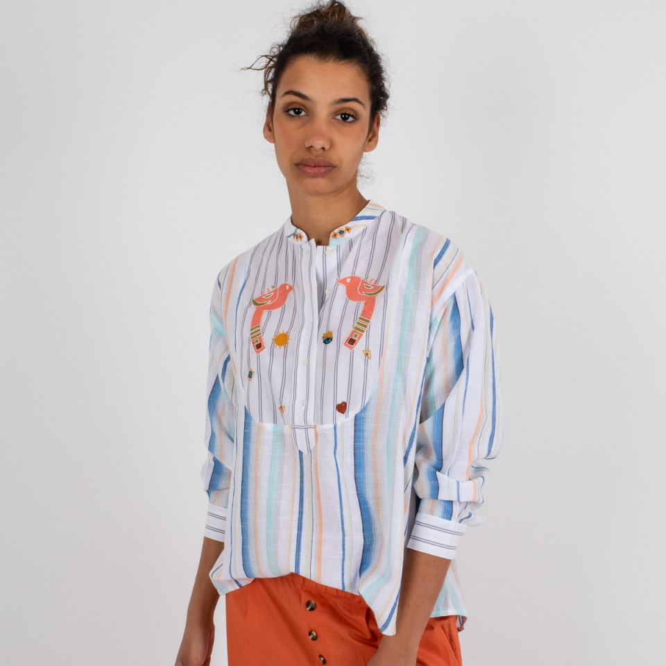 Chemise brodée en coton à rayures Kiliman 