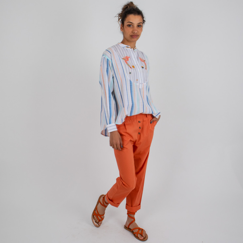 Chemise brodée en coton à rayures Kiliman 