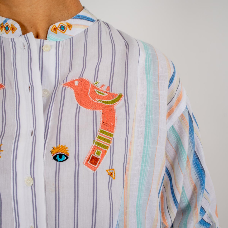 Chemise brodée en coton à rayures Kiliman 