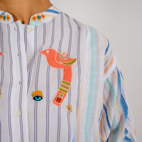 Chemise brodée en coton à rayures Kiliman 