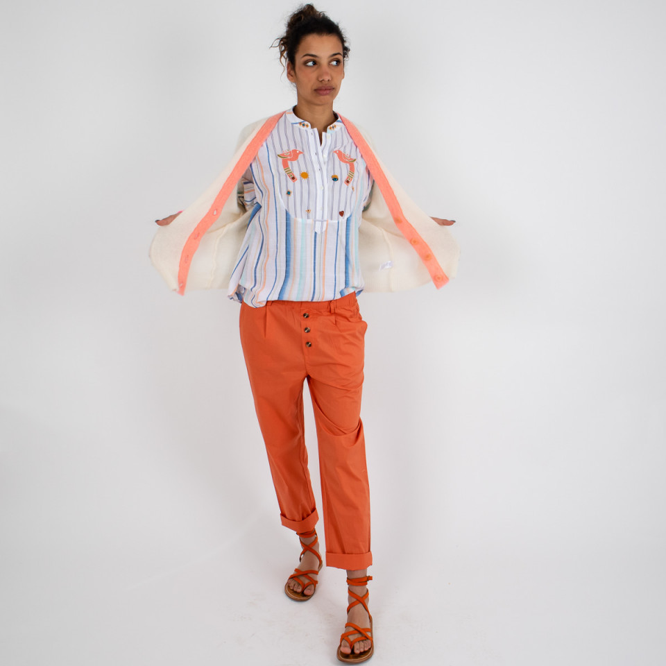 Chemise brodée en coton à rayures Kiliman 