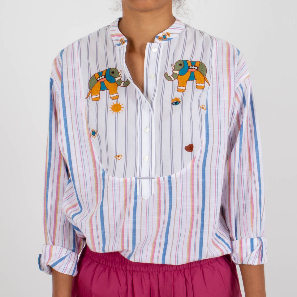 Chemise brodée en coton à rayures Kiliman 