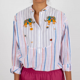 Chemise brodée en coton à rayures Kiliman 