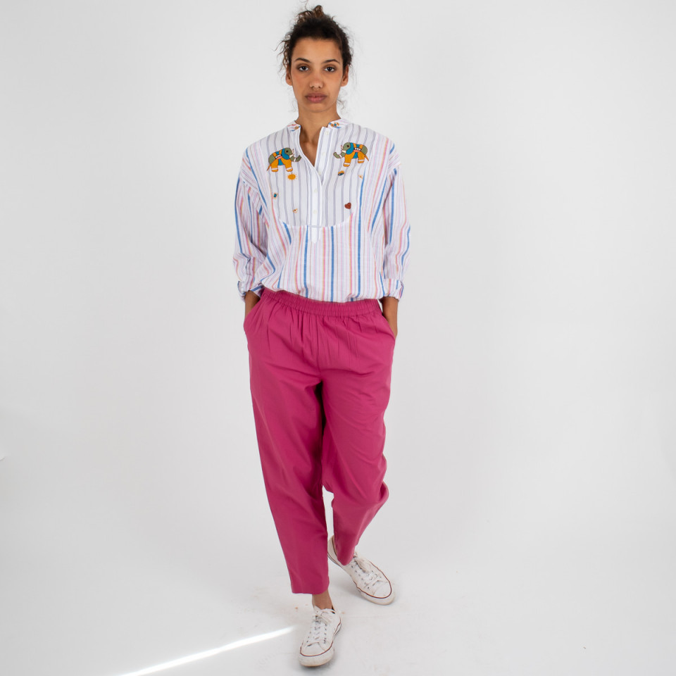 Chemise brodée en coton à rayures Kiliman 