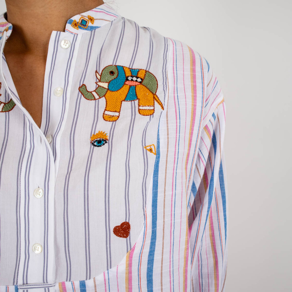 Chemise brodée en coton à rayures Kiliman 