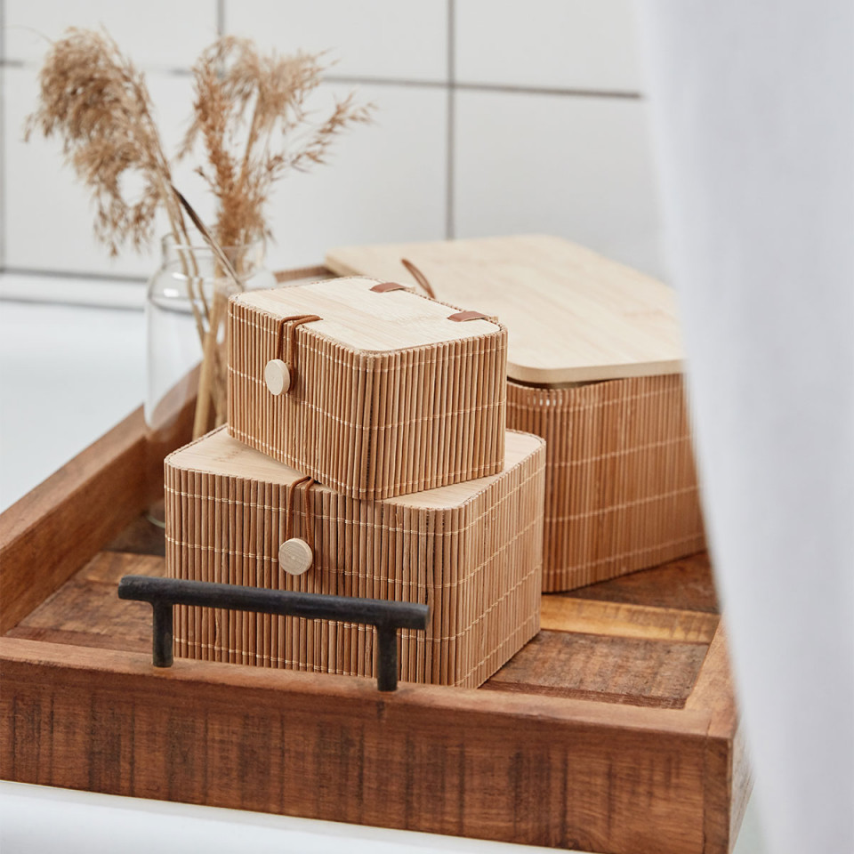 Boite de rangement en bambou avec 6 compartiments et son couvercle