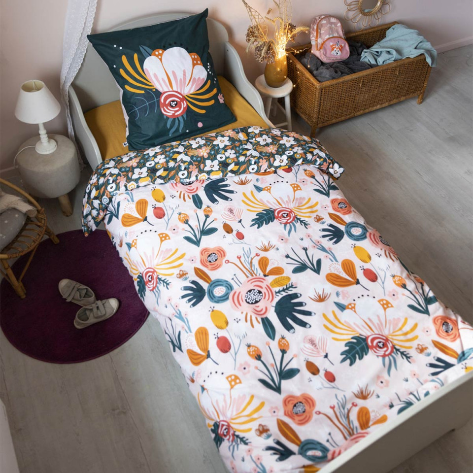 Parure de lit en Coton CHAMPETRE Couleur:Canard  L'Effet Papillon