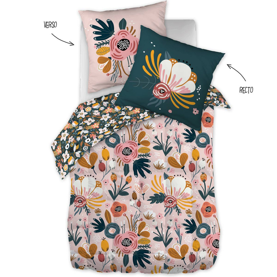 Parure de lit en Coton CHAMPETRE Couleur:Canard  L'Effet Papillon