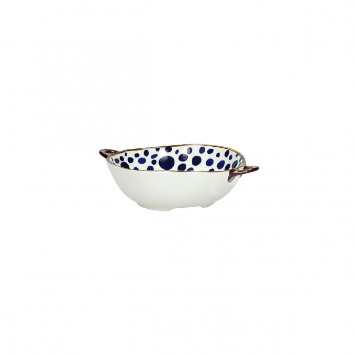 Plat à Four/Bol en Porcelaine Blanche Pois Bleu ANAFI