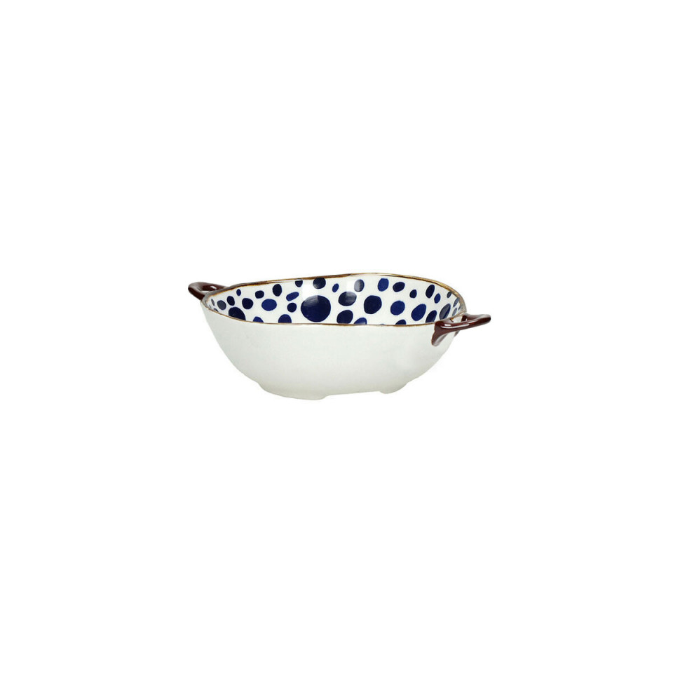 Plat à Four/Bol en Porcelaine Blanche Pois Bleu ANAFI