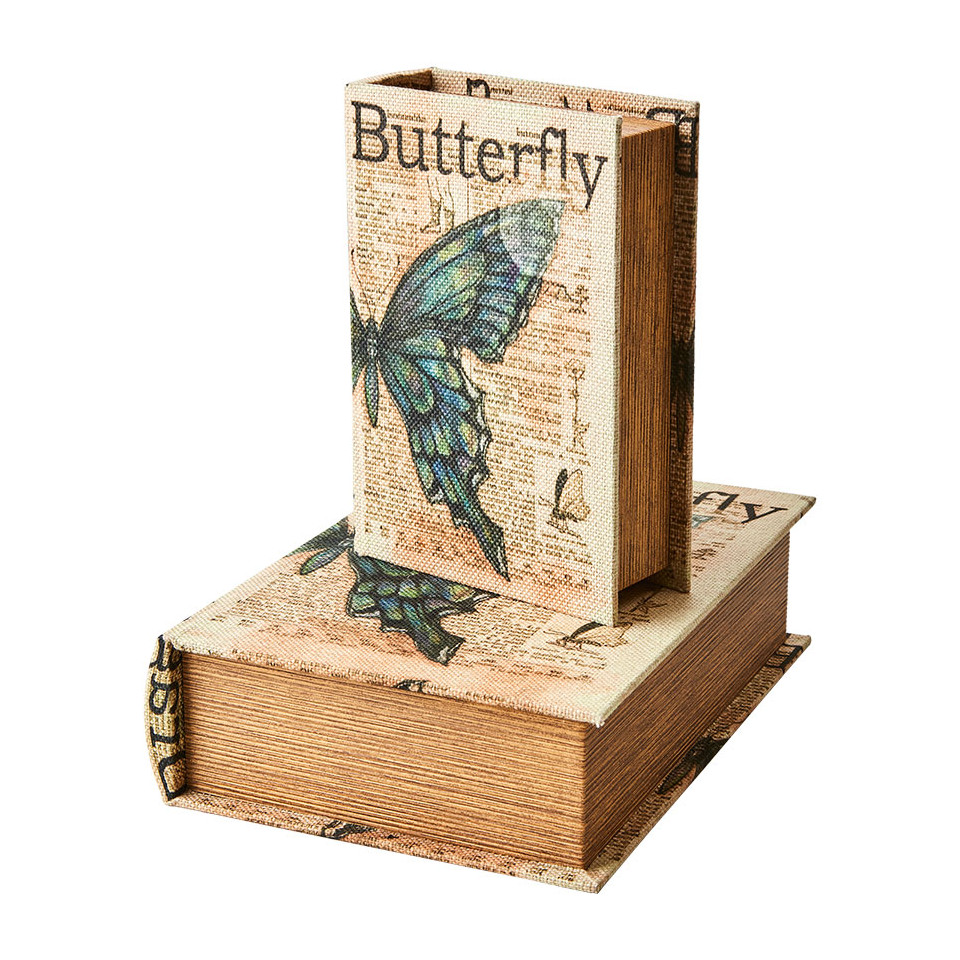 Boites Livre pour rangement BROOKE (set de 2) - Imprimé Papillon
