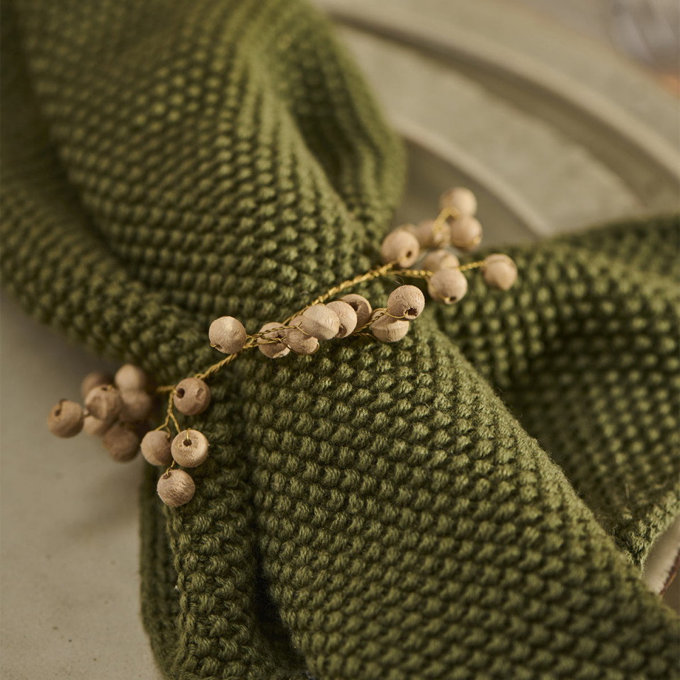 Rond serviette avec perles en bois naturel