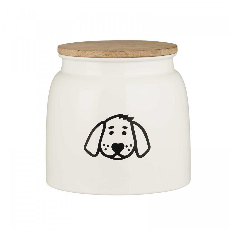 Pot métal pour nourriture pour chien avec couvercle en bois