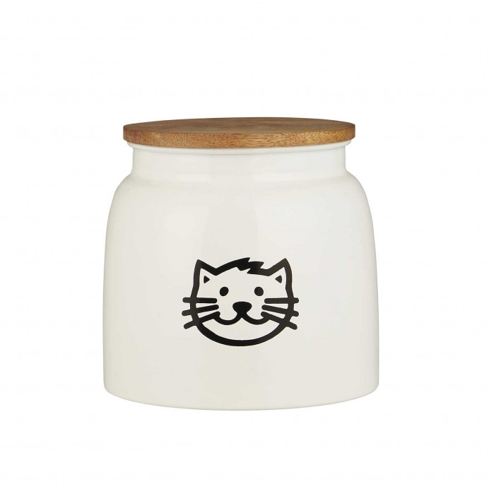 Pot métal pour nourriture pour chat avec couvercle en bois