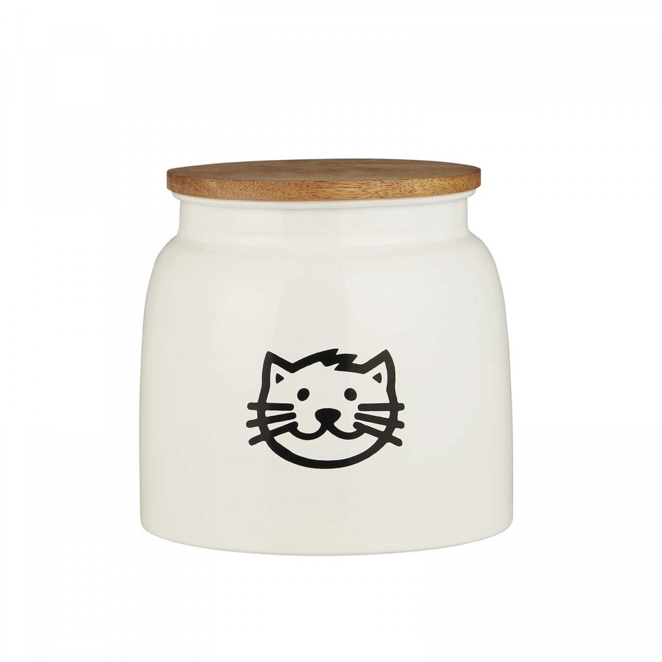 Pot métal pour nourriture pour chat avec couvercle en bois