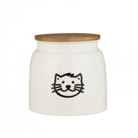Pot métal pour nourriture pour chat avec couvercle en bois