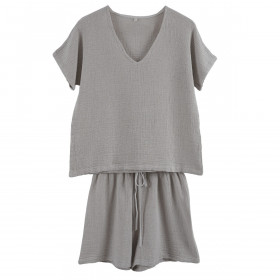 Ensemble Short et Tee Shirt SYMI en Gaze Lin et Coton 