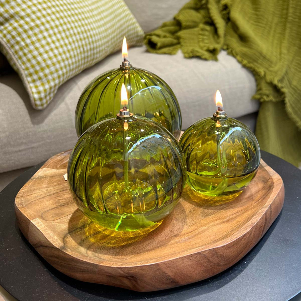 Lampe à Huile Sphère Décorative en verre Strié Olive  
