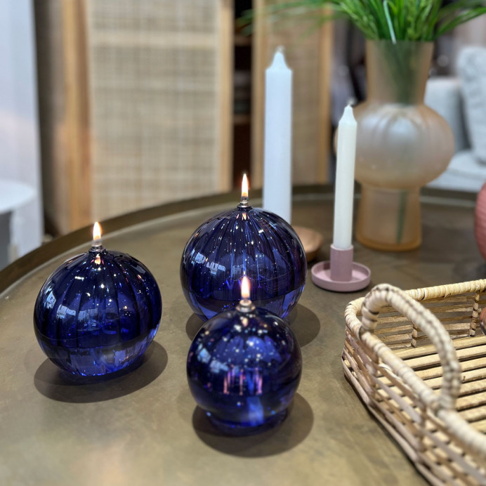 Lampe à Huile Sphère Décorative en verre Strié Majorelle