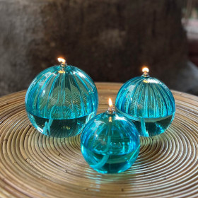 Lampe à Huile Sphère Décorative en verre Strié Light Blue  