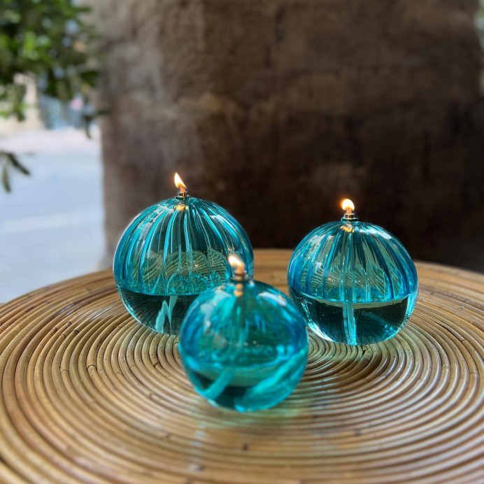 Lampe à Huile Sphère Décorative en verre Strié Light Blue
