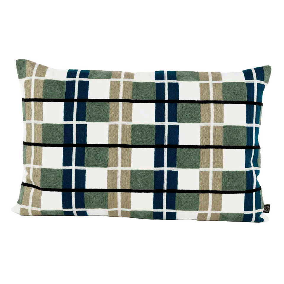 Coussin en Coton Brodé à Carreaux Multicolores TAKAYAMA  