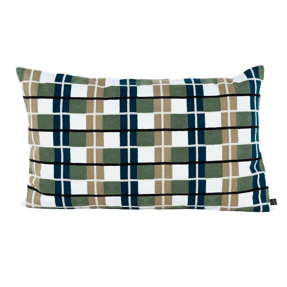 Coussin en Coton Brodé à Carreaux Multicolores TAKAYAMA  