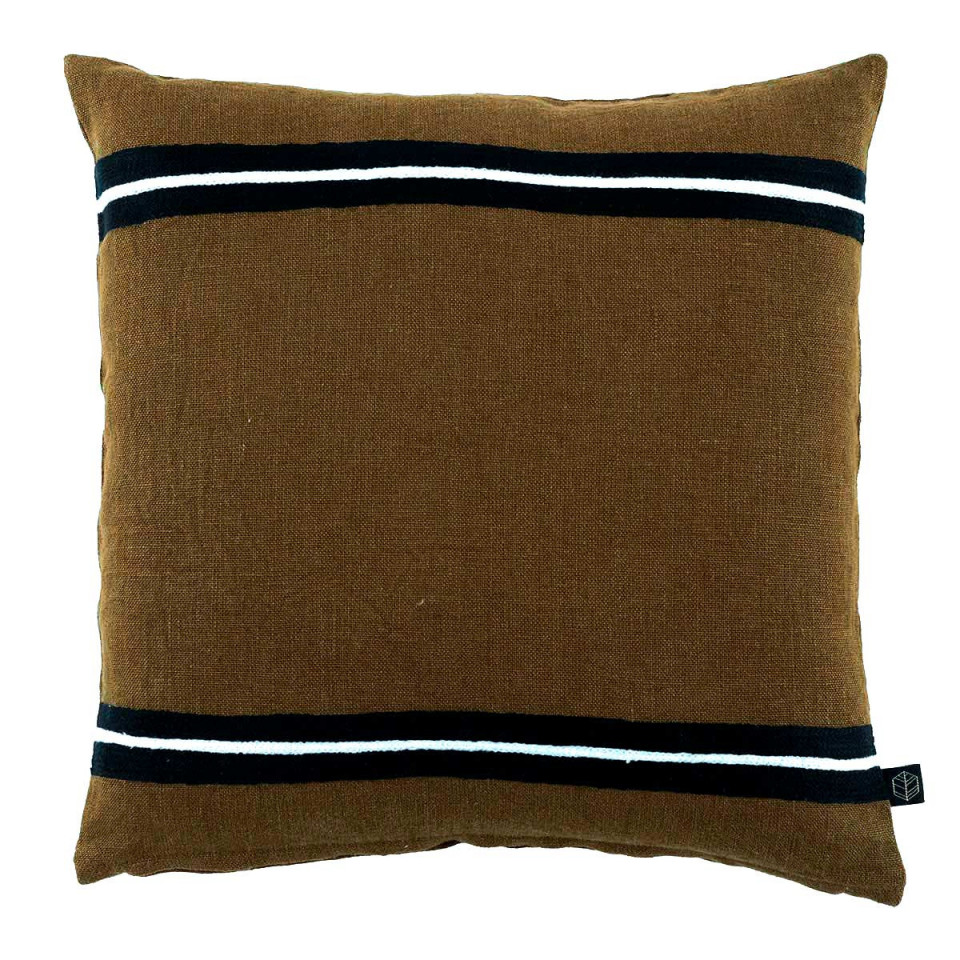 Housse de Coussin en Lin Lavé et Rayure Noire SKAGEN  