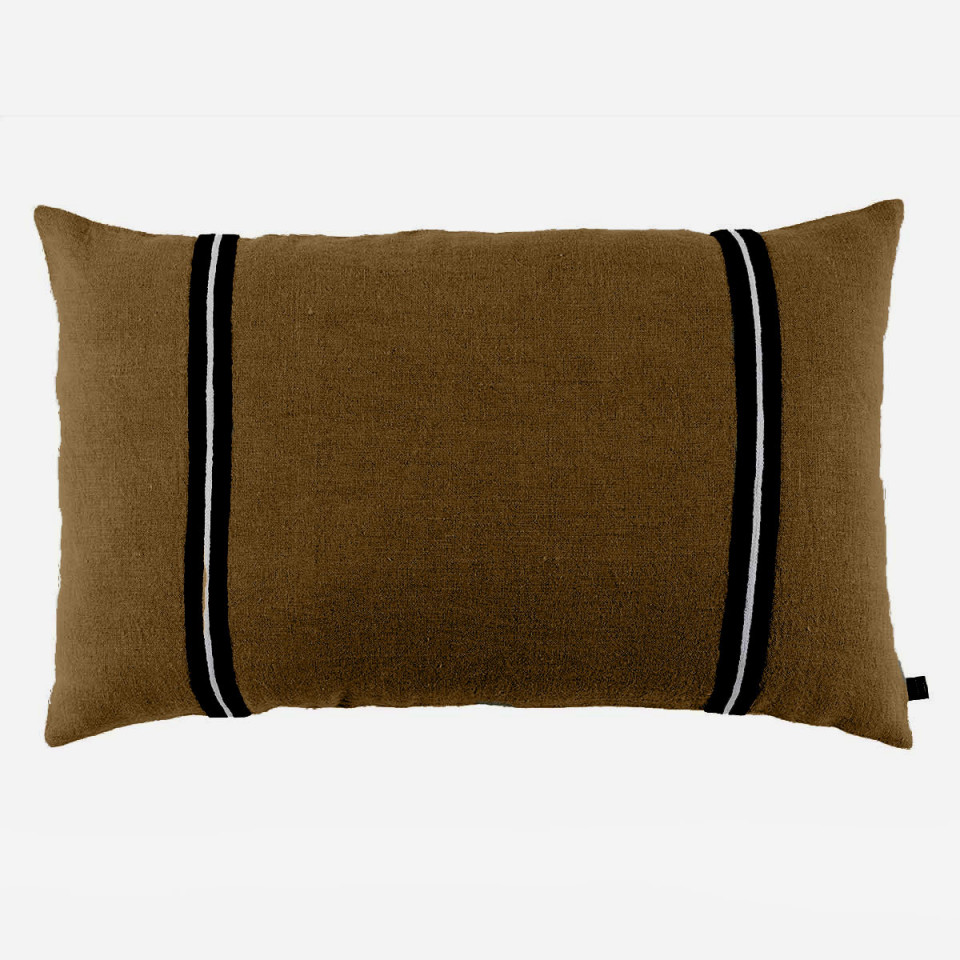 Housse de Coussin en Lin Lavé et Rayure Noire SKAGEN  