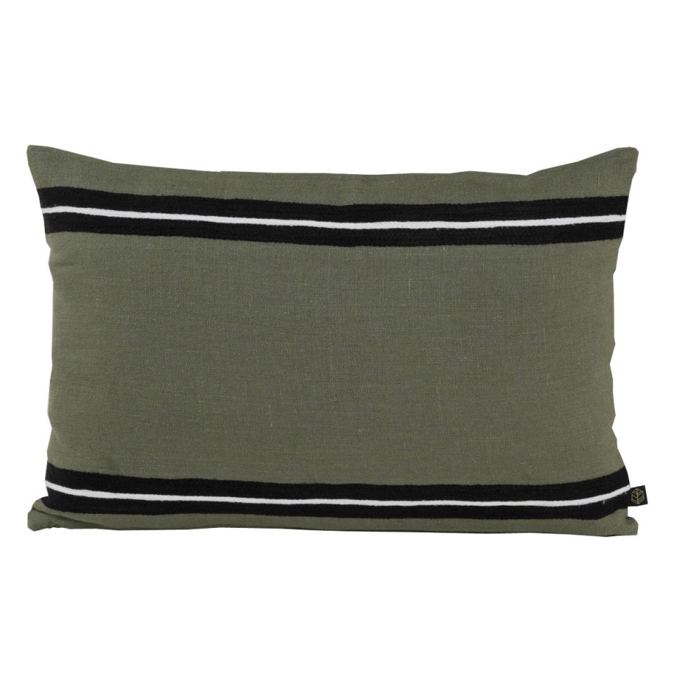 Housse de Coussin en Lin Lavé et Rayure Noire SKAGEN  