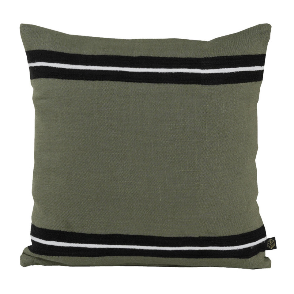 Housse de Coussin en Lin Lavé et Rayure Noire SKAGEN  