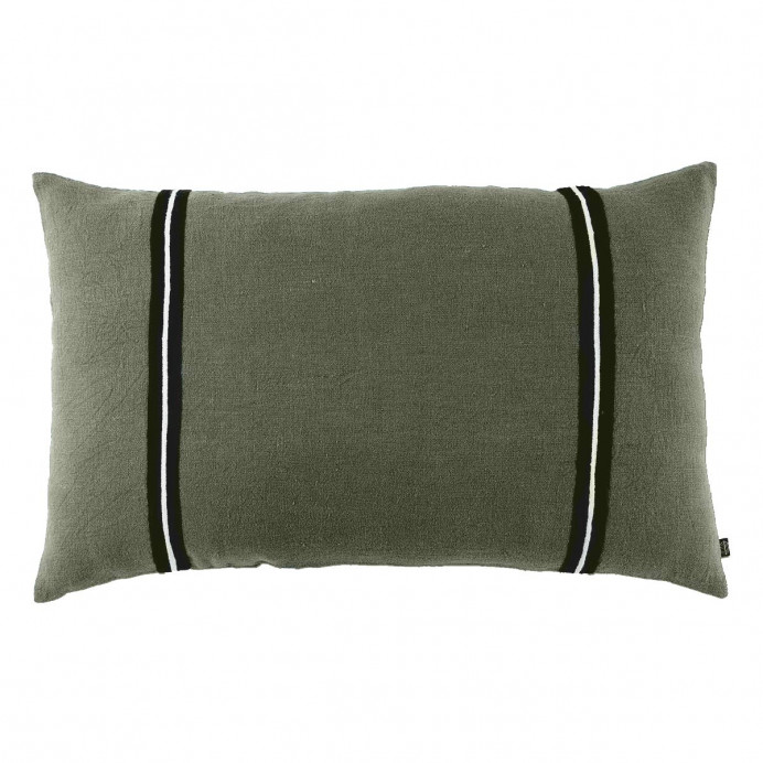 Harmony Textile - Haomy Housse de Coussin en Lin Lavé et Rayure Noi...