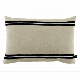 Housse de Coussin en Lin Lavé et Rayure Noire SKAGEN