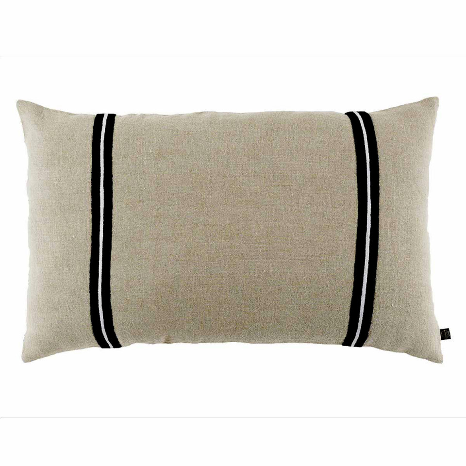 Housse de Coussin en Lin Lavé et Rayure Noire SKAGEN  