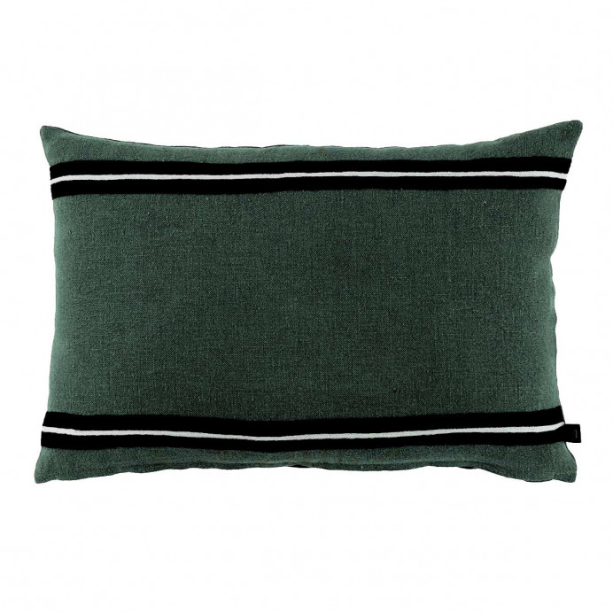 Harmony Textile - Haomy Housse de Coussin en Lin Lavé et Rayure Noi...