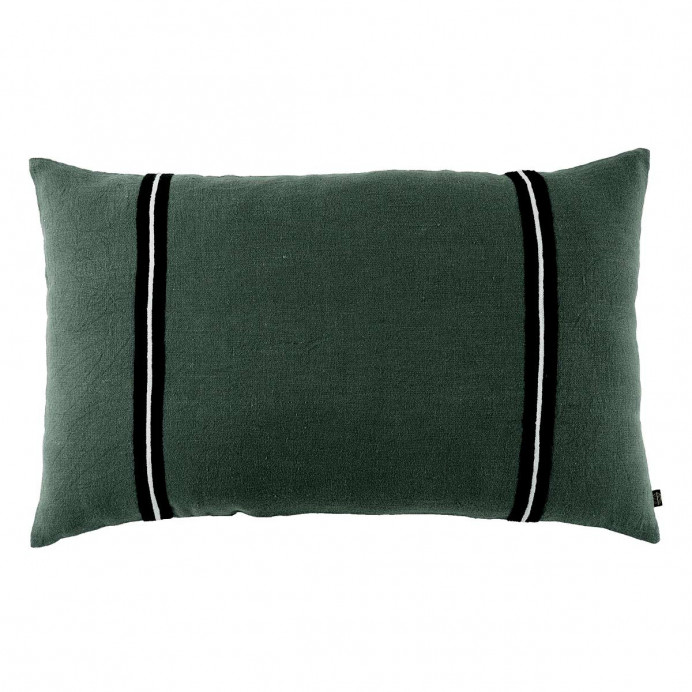 Harmony Textile - Haomy Housse de Coussin en Lin Lavé et Rayure Noi...