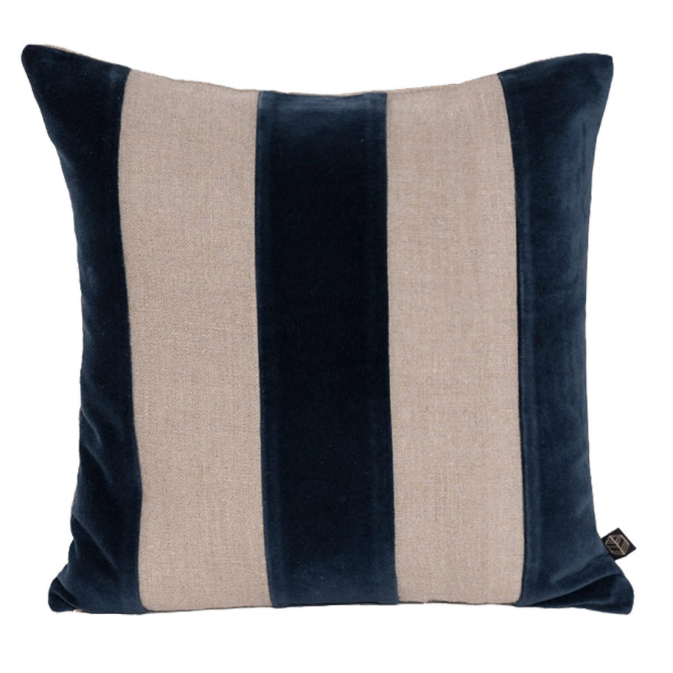 Housse de Coussin à Rayures Velours et Lin BRISBANE  