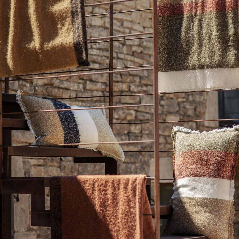 Housse de Coussin CALYPSO en Laine Rayé avec Franges - HAOMY  