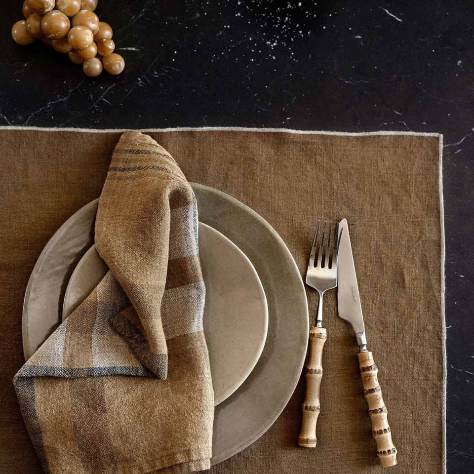 Serviette de Table en Lin et Coton à Carreaux AALBORG - Plusieurs Tailles et Coloris Disponibles 