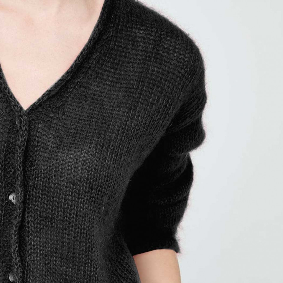 Gilet Court Col V en Mohair PAMPA