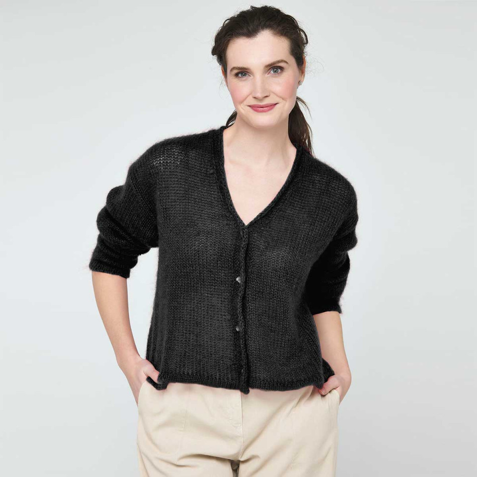 Gilet Court Col V en Mohair PAMPA