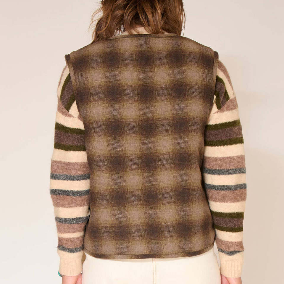 Veste sans manches en laine à carreaux réversible Gari
