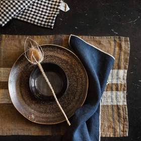 Serviette/Set de Table en Lin et Coton à Carreaux AALBORG